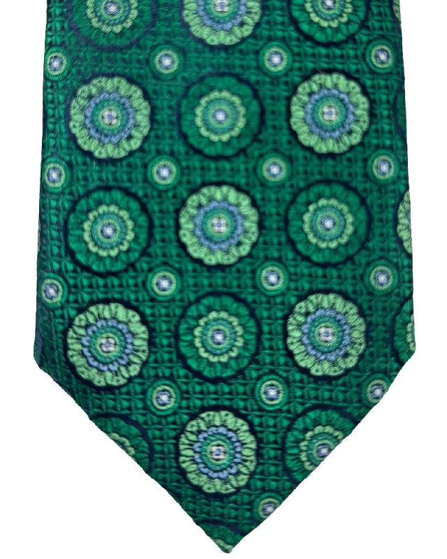 Men's tie with unique patterns for fashion-forward looks-Canali Silk Tie Green Medallions Pattern - Classic Italian