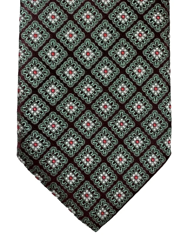 Men's tie with luxurious satin sheen-Canali Silk Tie Green Dust Pink Mini Flowers Pattern