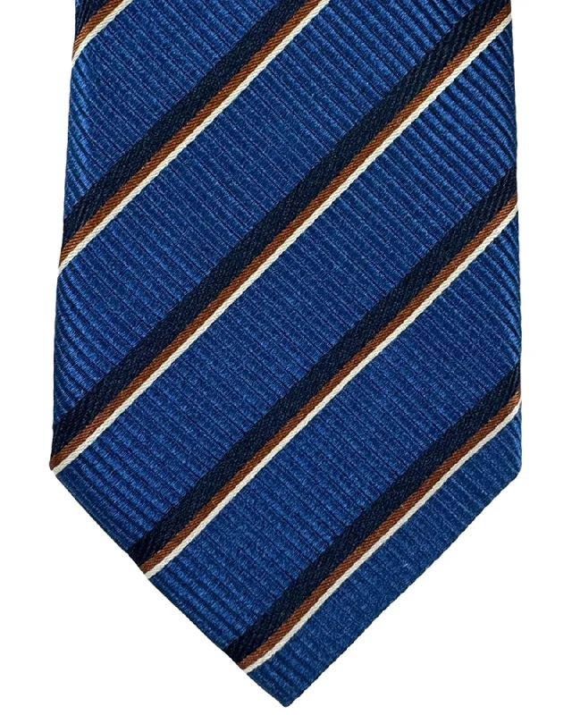 Best silk tie for business professionals-Canali Silk Tie Navy Brown Stripes Pattern