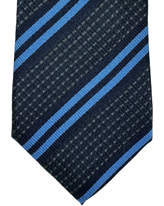 Classic men's tie with subtle designs for business-Canali Silk Tie Navy Gray Blue Stripes