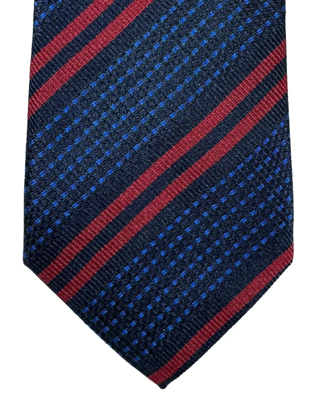 Men's tie for a formal holiday gathering-Canali Silk Tie Navy Royal Blue Maroon Stripes Pattern