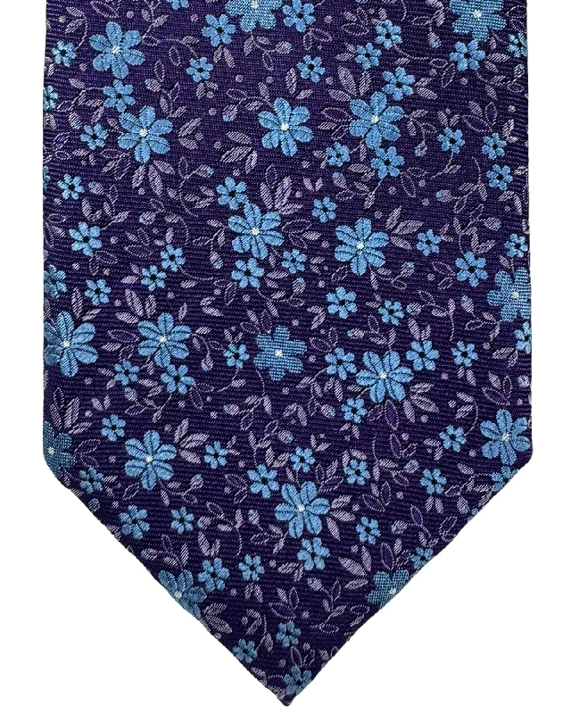 Classic men's tie for a professional business dinner-Canali Silk Tie Purple Blue Floral Pattern - Classic Italian