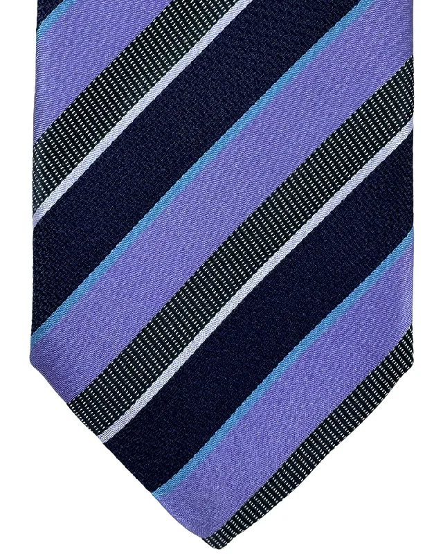 Best tie for luxury weddings with sophisticated patterns-Canali Silk Tie Purple Dark Blue Stripes Pattern - Classic Italian