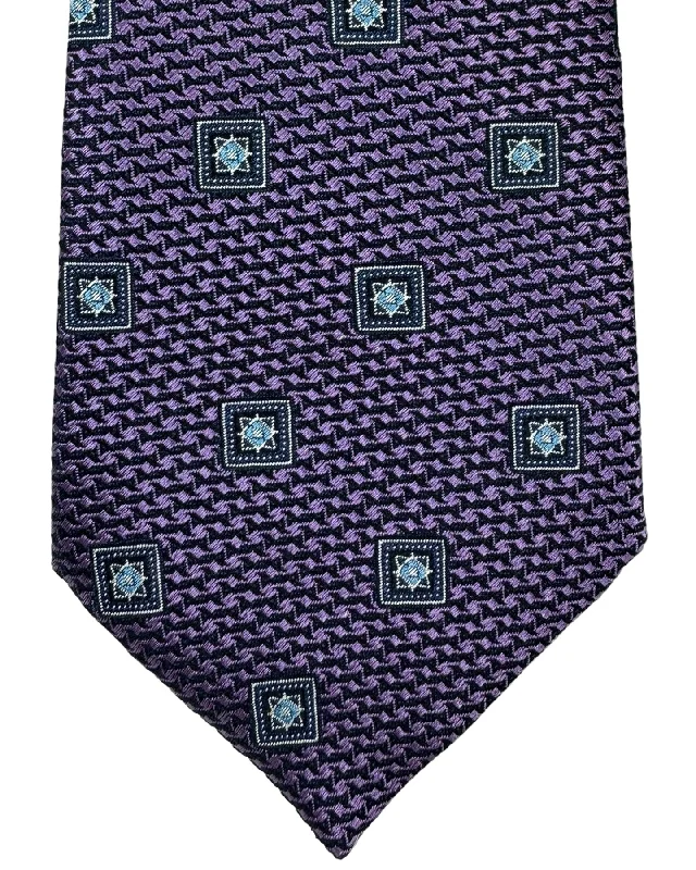 Best men's tie for casual work meetings-Canali Silk Tie Purple Medallions