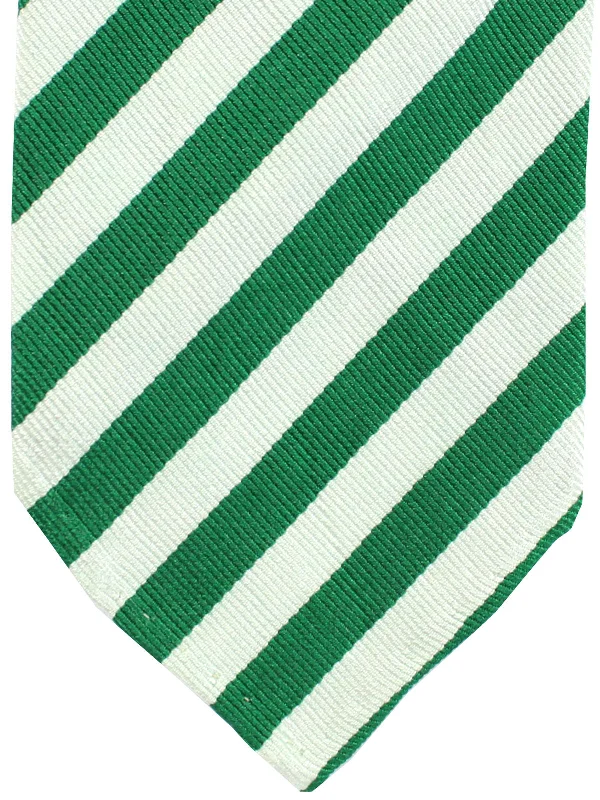 Men's tie with fine stripes for professional wear-Cesare Attolini Unlined Silk Tie Light Gray Green Stripes FINAL SALE