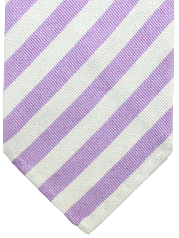 Designer tie for office professionals-Cesare Attolini Unlined Silk Tie Gray Lilac Stripes FINAL SALE