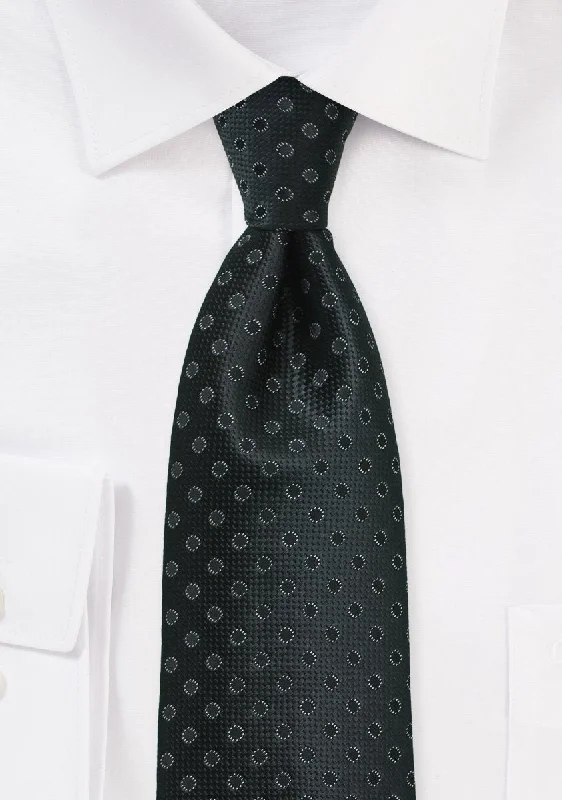 Best men's tie for wedding receptions-Charcoal and Black Polka Dot Necktie