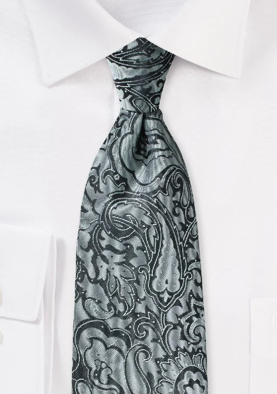 Men's tie for luxury corporate parties-Charcoal Floral Paisley Necktie