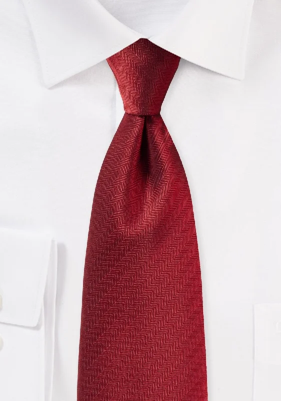 Classic men's tie for a professional business dinner-Cherry Red Herringbone Necktie