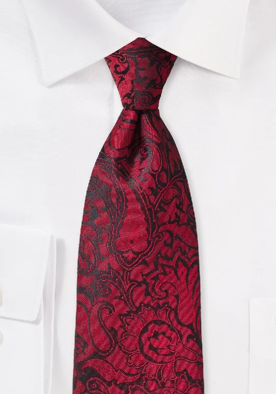 Trendy men's tie with fine stripes-Chili Red Floral Paisley Necktie