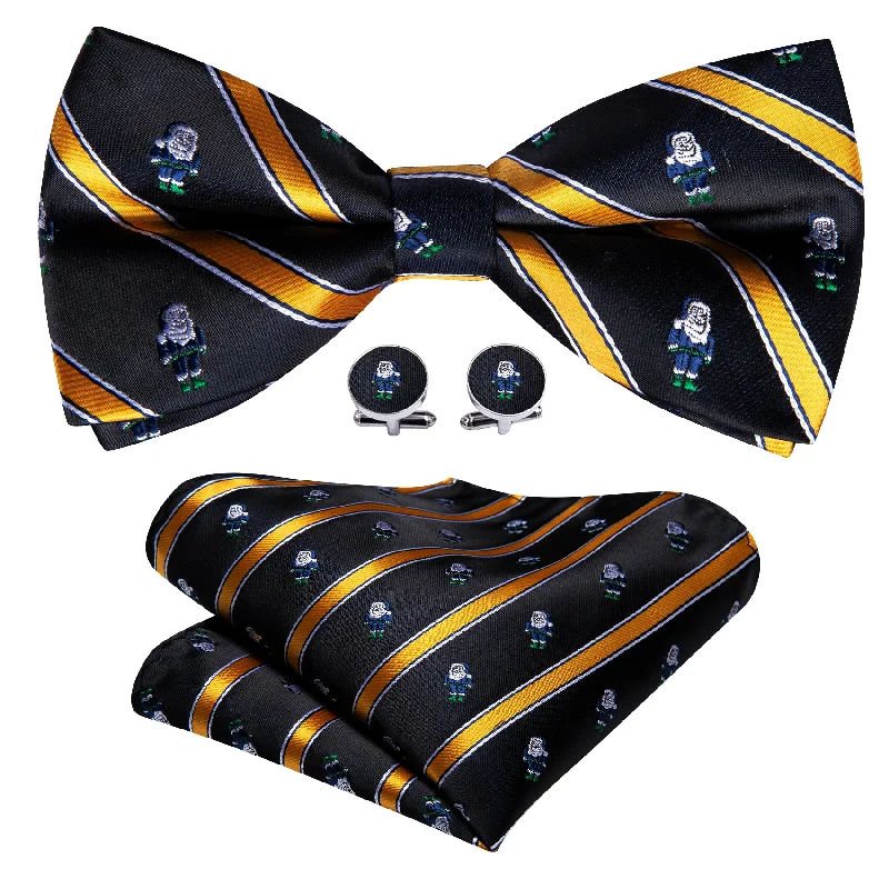 Men's tie with rich blue tones for events-Barry Wang Christmas Black Orange Santa Claus Pre Tied Bow Tie Set