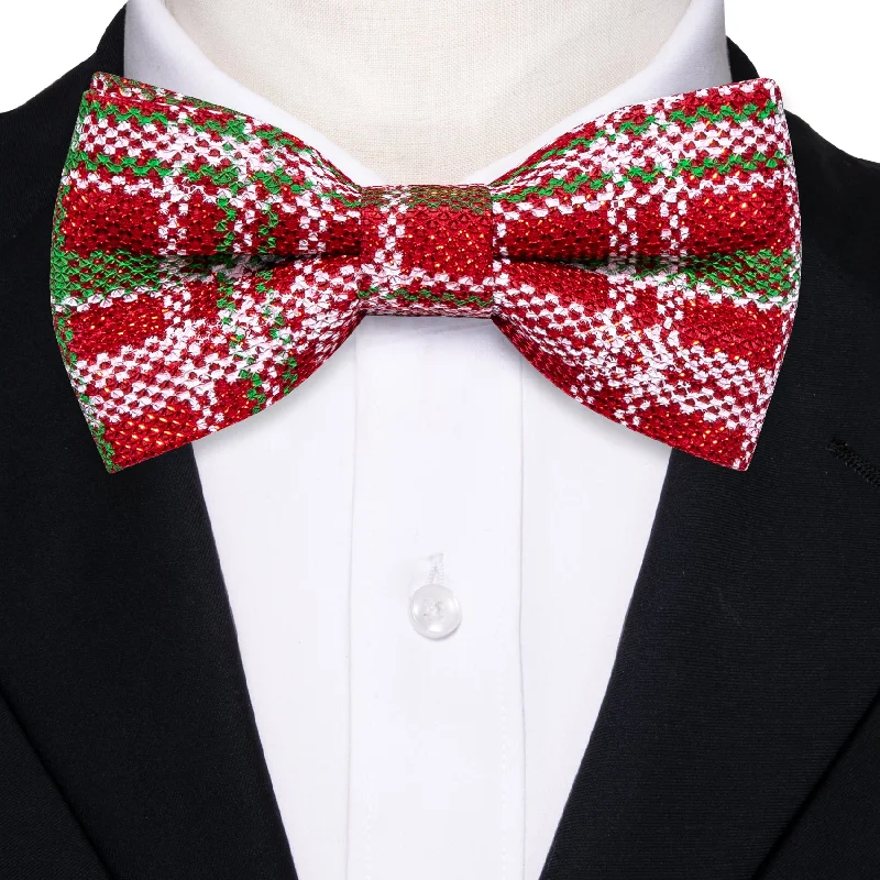 Men's tie with rich red tones for upscale affairs-Christmas Red Green Plaid Silk Pre-tied Bow Tie