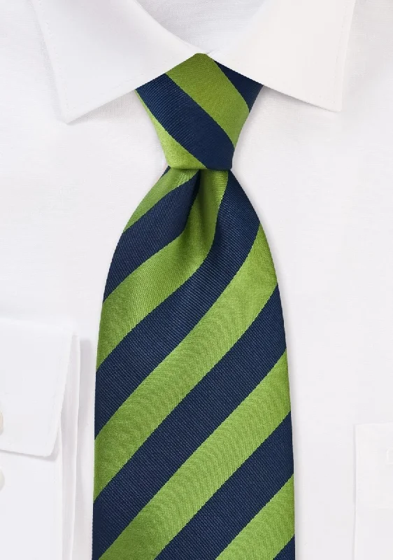 Designer men's tie with sharp stripes-Citrus Green and Navy Repp&Regimental Striped Necktie