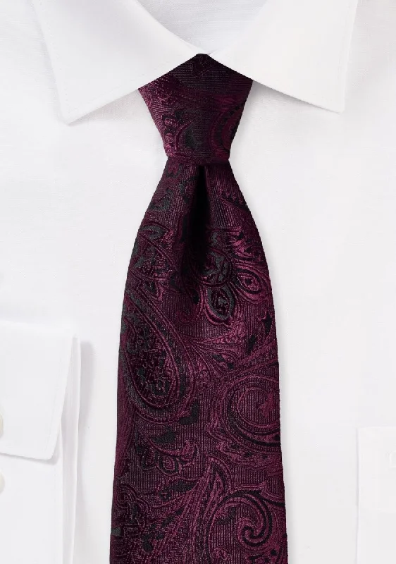 Men's tie for upscale charity events-Claret Red Proper Paisley Necktie