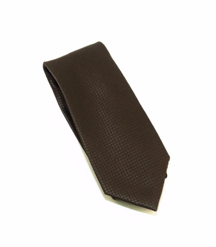 Classic men's tie with subtle design-Brown Micro-Grid Extra Long Necktie with Matching Pocket Square