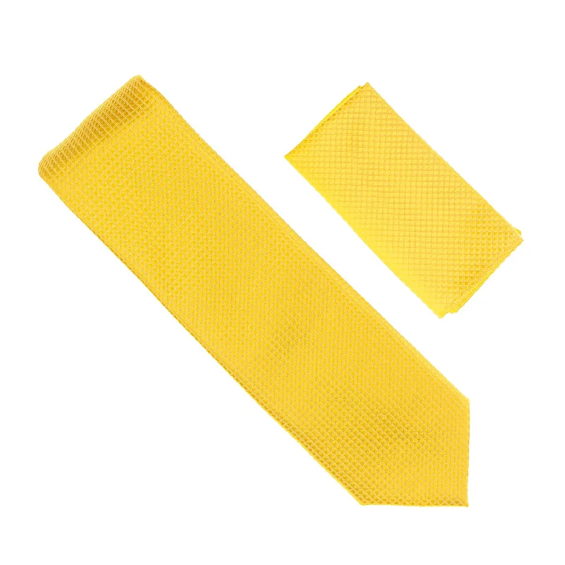 Men's tie for stylish office attire-Custard Micro-Grid Extra Long Necktie with Pocket Square