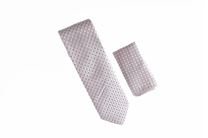 Men's tie with subtle textures for everyday office wear-Pink and Lavender Mini Squared Designed Extra Long Necktie Set with Matching Pocket Square