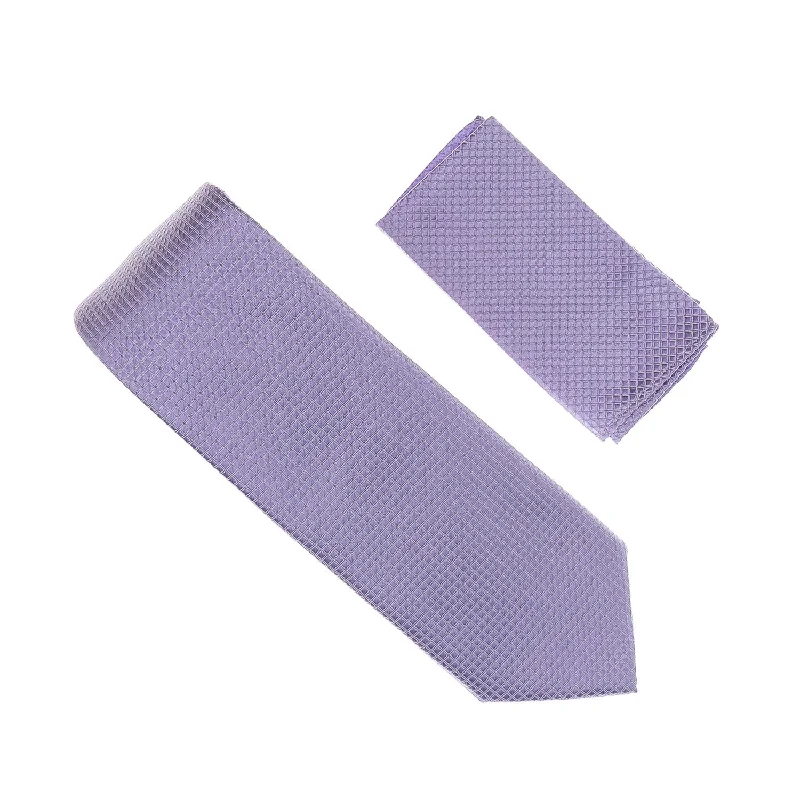 Elegant men's tie for a high-end look-Lavender Micro-Grid Extra Long Necktie With Matching Pocket Square