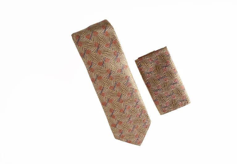 Stylish men's tie for professional dinners-Orange, Brown and Dark Gold Designed Tie with Matching Pocket Square WTHXL-834