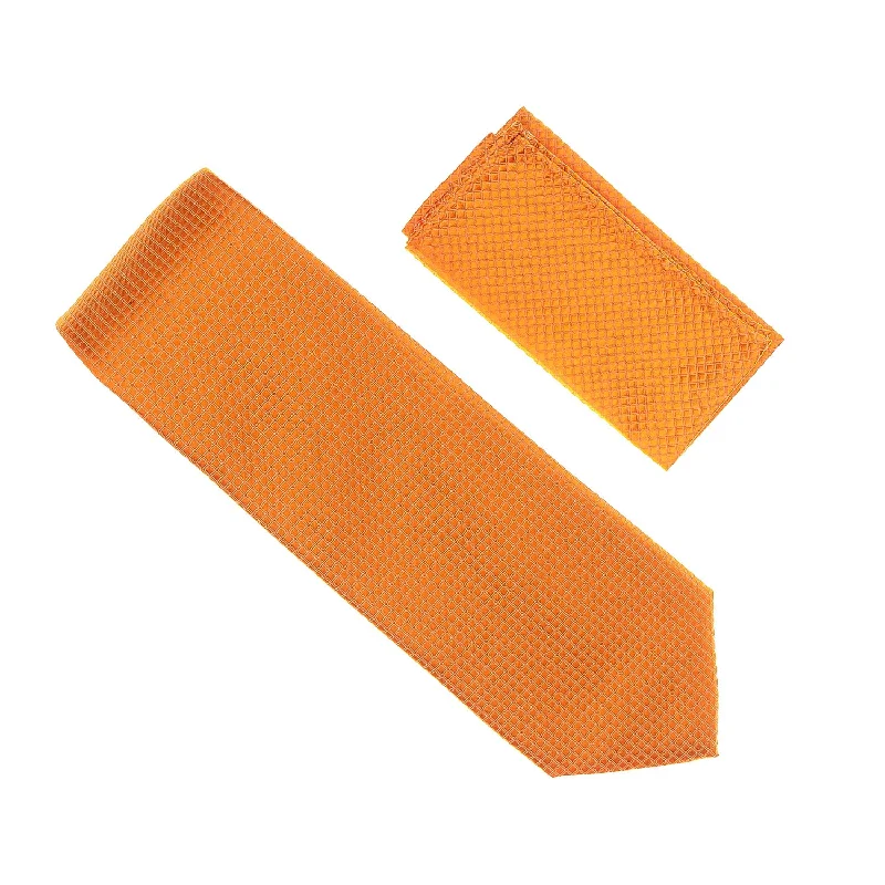 Men's tie for trendy office looks-Orange Micro-Grid Extra Long Tie With Matching Pocket Square