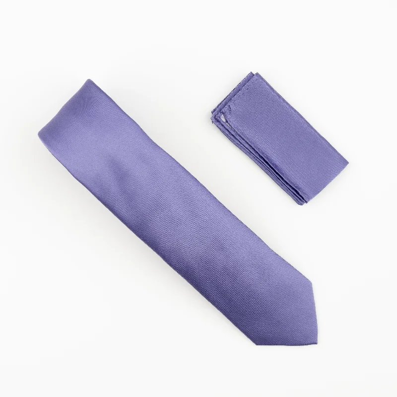 Best men's silk tie for formal events-Lavender Satin Finish Silk Necktie with Matching Pocket Square