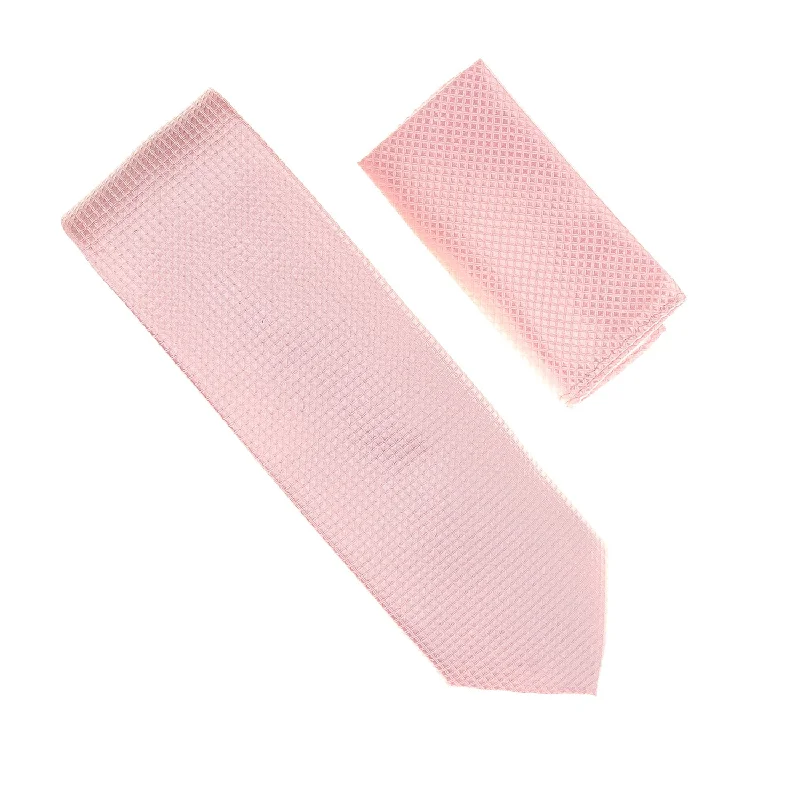 Stylish men's tie for business and social events-Pink  Micro-Grid Extra Tall Necktie with Matching Pocket Square