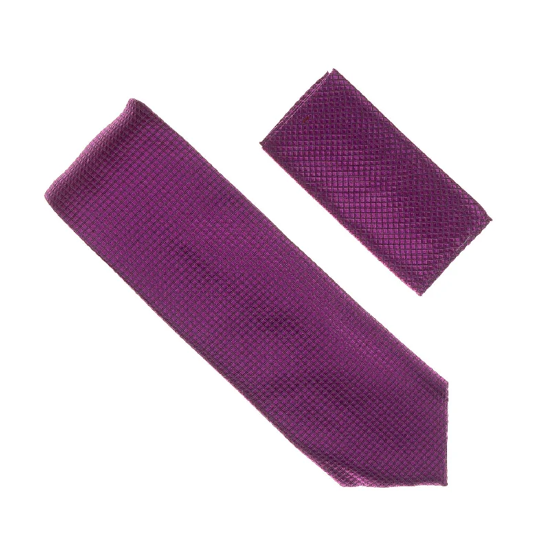 Men's tie for upscale charity events-Violet Micro-Grid Extra Long Necktie with Matching Pocket Square