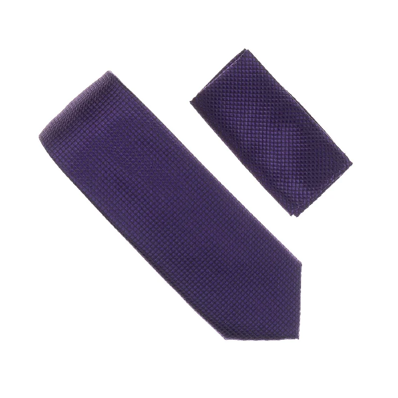 Men's tie with a trendy color palette for casual wear-Purple Micro-Grid Extra Long Necktie With Matching Pocket Square