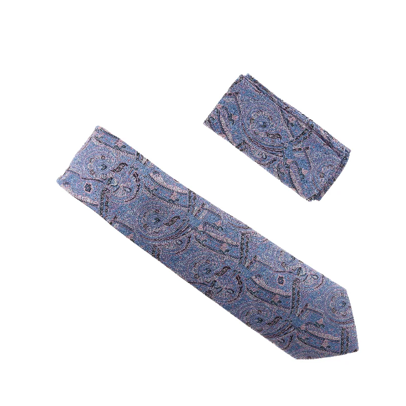 Men's tie with luxurious patterns for special events-Silver, Black, Pink, Blue & Baby Blue Designed Extra Long Silk Tie Set with Matching Pocket Square