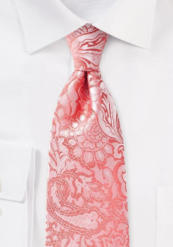 Men's tie with modern prints for a unique look-Coral Floral Paisley Necktie