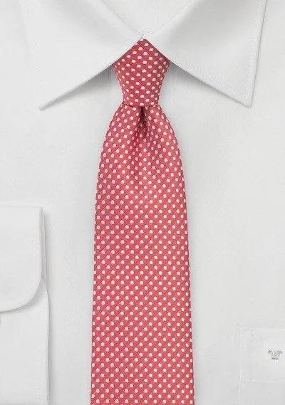 Classic men's tie with solid dark tones-Coral Red Pin Dot Necktie