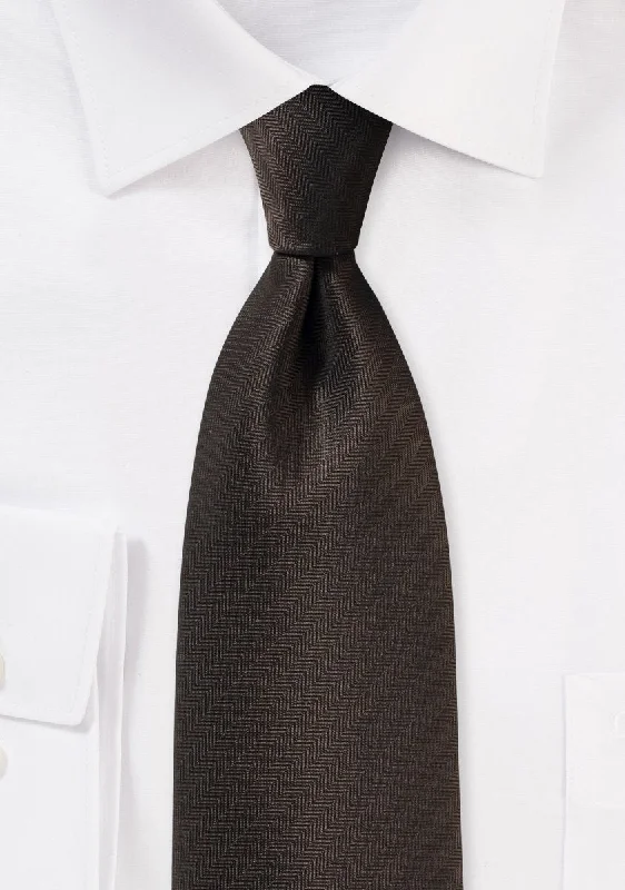 Men's tie for modern office wear with contemporary designs-Dark Chocolate Herringbone Necktie