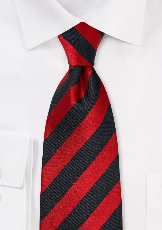 Men's tie with vibrant geometric shapes-Deep Red and Black Repp&Regimental Striped Necktie