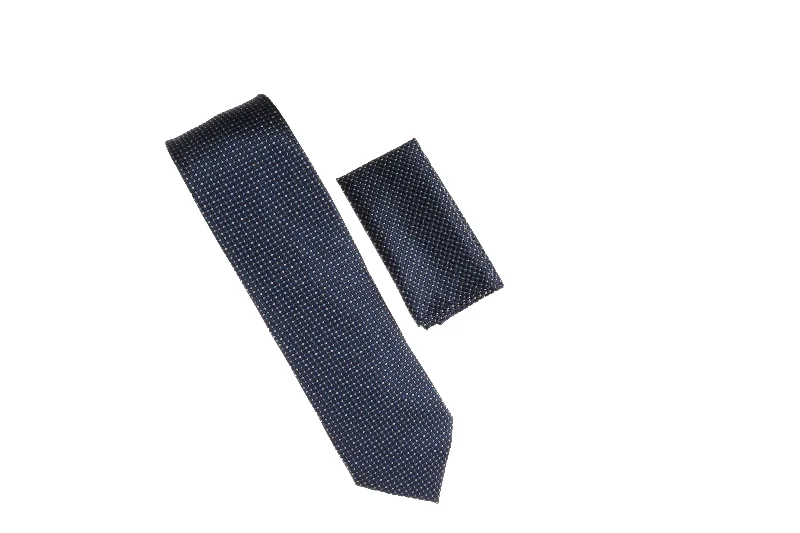 Men's tie with a solid color for interviews-Navy, Silver, and Blue Necktie with Matching Pocket Square WTH-A112