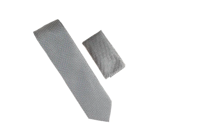 Men's tie with bold colors for corporate celebrations-Silver, Baby Blue, and Light Blue Designed Necktie with Matching Pocket Square WTH-A141