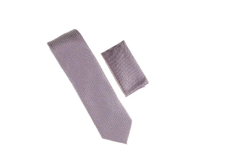 Men's tie with intricate jacquard design for weddings-Silver, Lavender, and Light Purple Designed Necktie with Matching Pocket Square WTH-A142