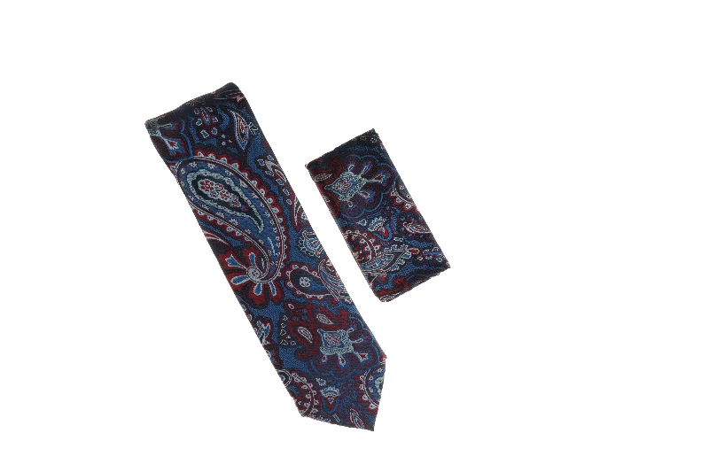 Men's silk tie with paisley design for special occasions-Rotary Blue, Red and Baby Blue Paisley Designed Necktie with Matching Pocket Square WTH-A145