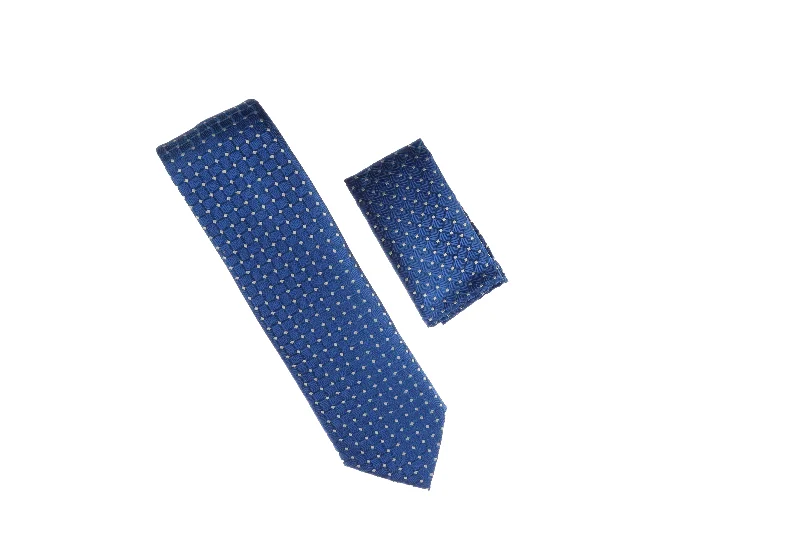 Men's tie with fine linen fabric for summer-Royal Blue and Grey Diamond Designed Necktie with Matching Pocket Square WTH-A149