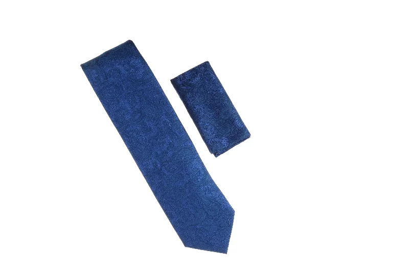 Classic men's tie with a minimalistic design-Royal Blue with Royal Blue Paisley Designed Necktie with Matching Pocket Square WTH-A152