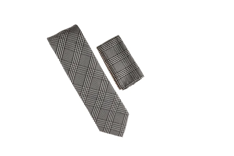 Best men's tie for a formal office dinner-Silver, Gray and Black Mini Layered Stripes Necktie with Matching Pocket Square WTH-A196