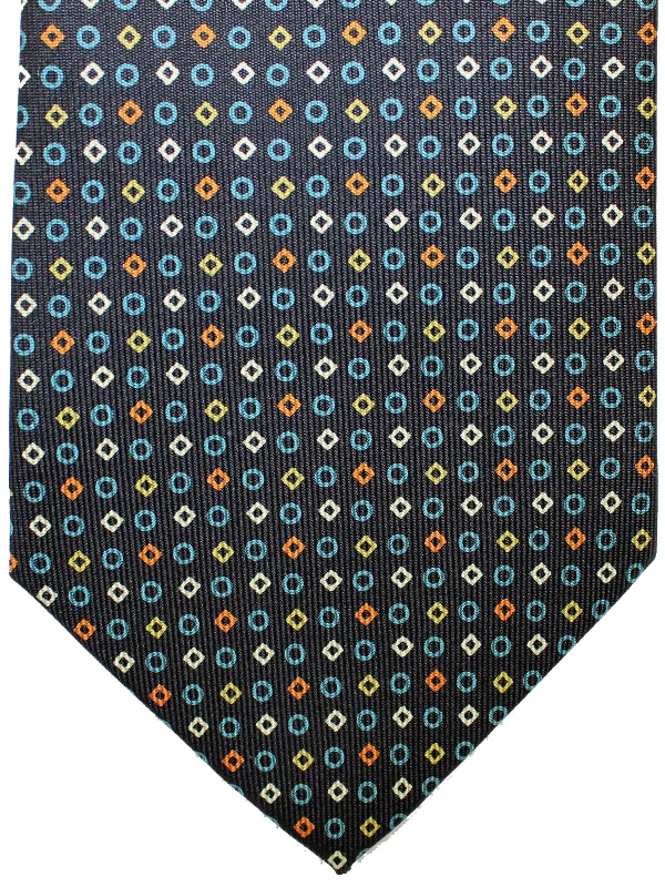 Men's silk tie with fine texture for business-E. Marinella Silk Tie Navy Blue Orange Geometric SALE