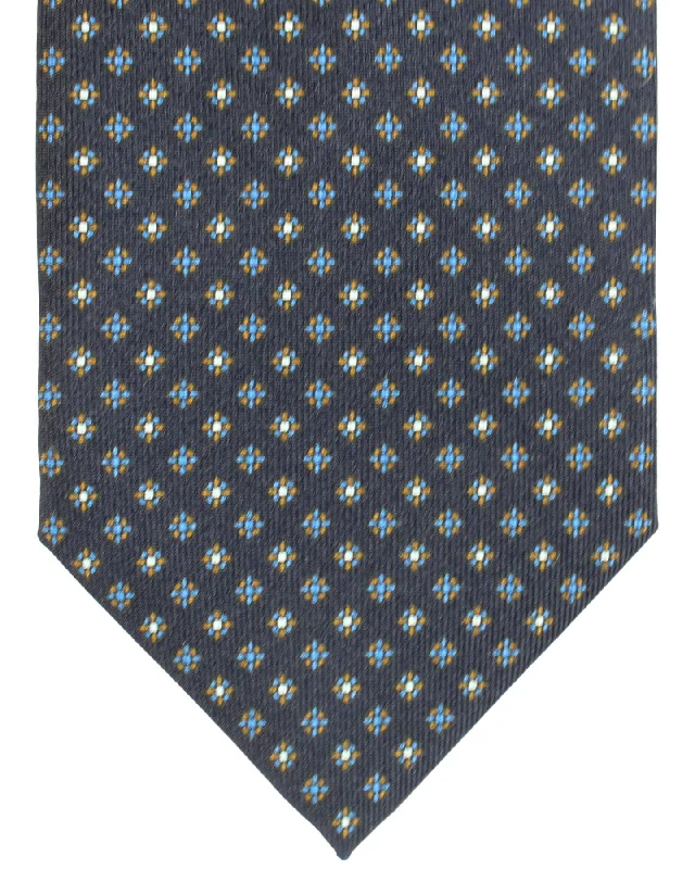 Men's silk tie with fine texture for business-E. Marinella Tie Black Brown Blue Geometric Design