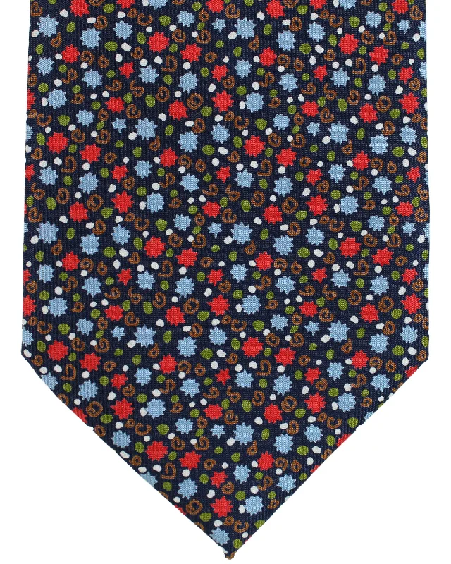 Unique men's tie for anniversary parties-E. Marinella Tie Blue Red Brown Micro Pattern Design