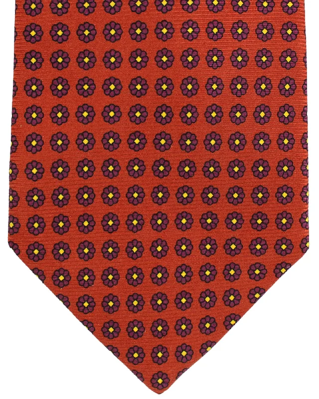 Designer men's tie for office wear-E. Marinella Tie Brown Mini Flowers Design