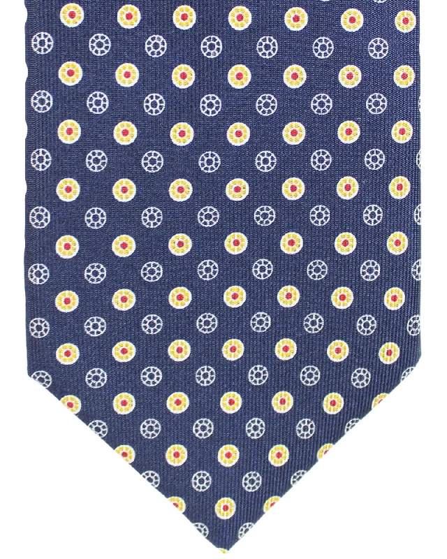 Luxury men's tie for holiday celebrations-E. Marinella Tie Dark Blue Geometric Design