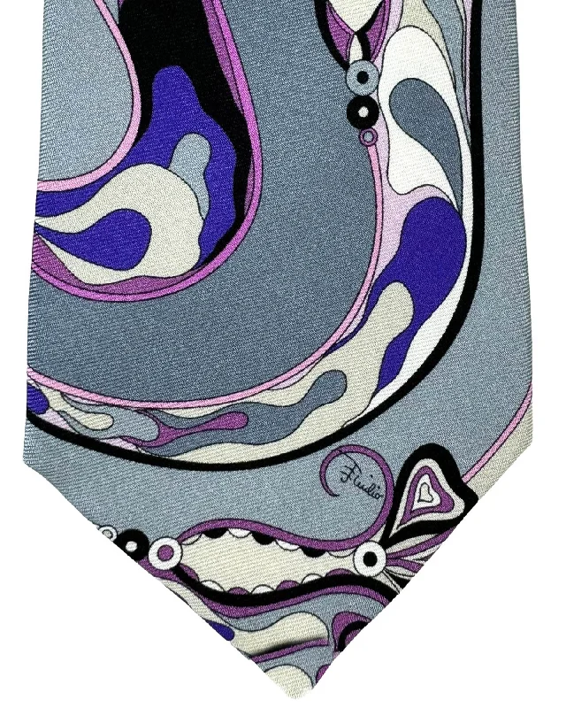 Men's tie for evening professional events-Emilio Pucci Silk Tie Signature Pink Gray Swirl Design