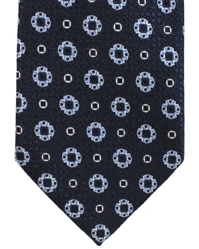 Classic men's tie with solid color palette-Ermenegildo Zegna Silk Tie Black Silver Geometric - Hand Made in Italy