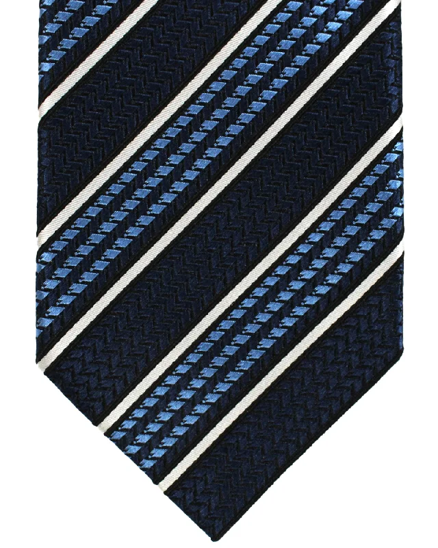 Unique men's tie for a wedding celebration-Ermenegildo Zegna Tie Navy Blue Stripes