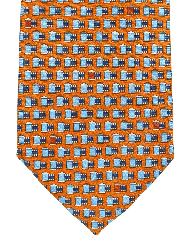 Best tie for men's professional look-Ermenegildo Zegna Silk Tie Orange Blue Film Roll - SALE