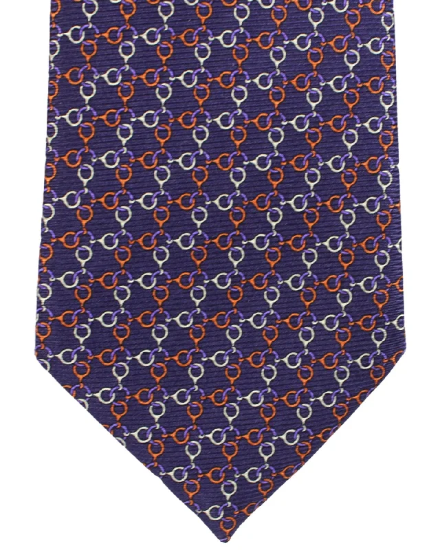 Men's tie with rich fabric texture-Ermenegildo Zegna Silk Tie Purple Orange Chain SALE